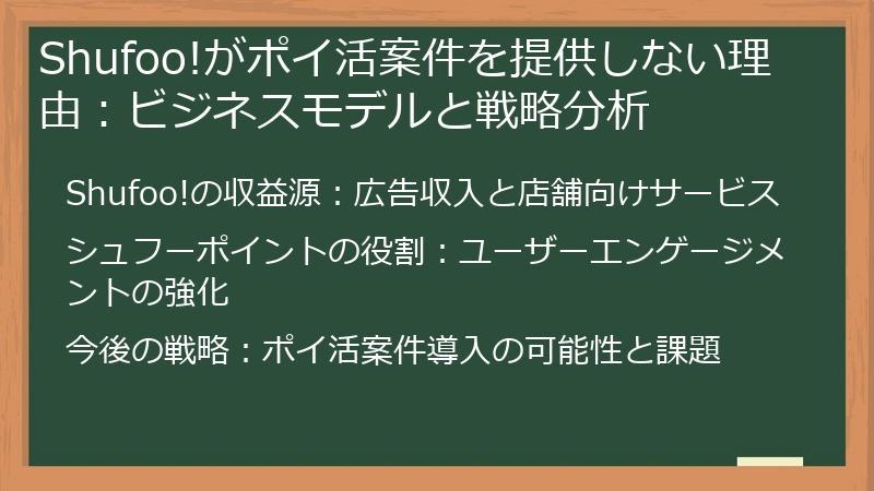 Shufoo!がポイ活案件を提供しない理由：ビジネスモデルと戦略分析