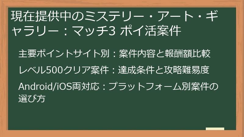 現在提供中のミステリー・アート・ギャラリー：マッチ3 ポイ活案件