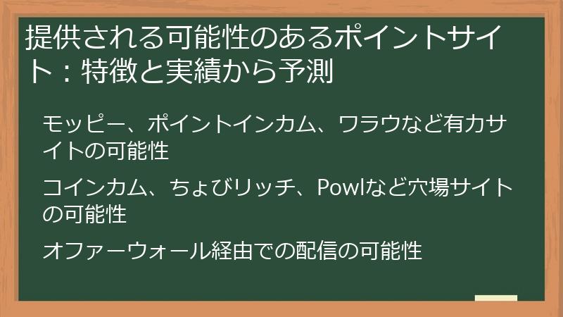 提供される可能性のあるポイントサイト：特徴と実績から予測