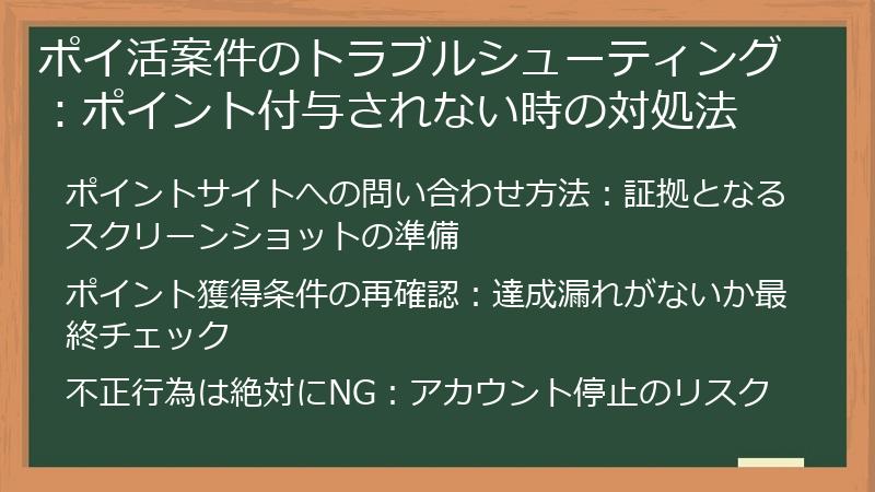 ポイ活案件のトラブルシューティング:ポイント付与されない時の対処法