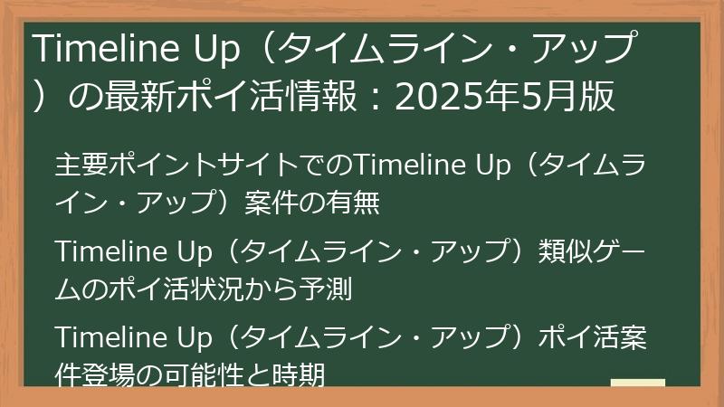 Timeline Up（タイムライン・アップ）の最新ポイ活情報：2025年5月版