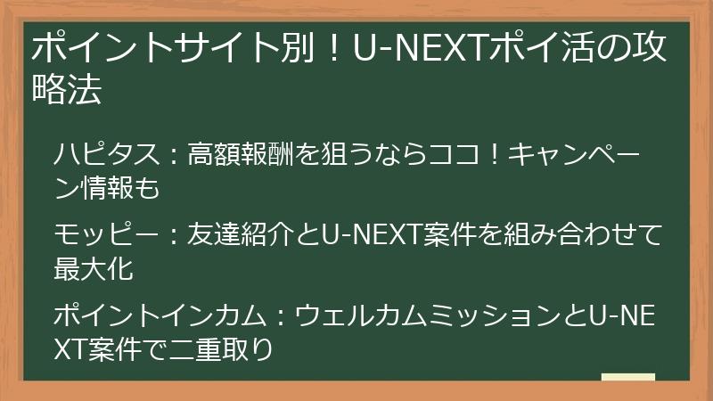 ポイントサイト別！U-NEXTポイ活の攻略法