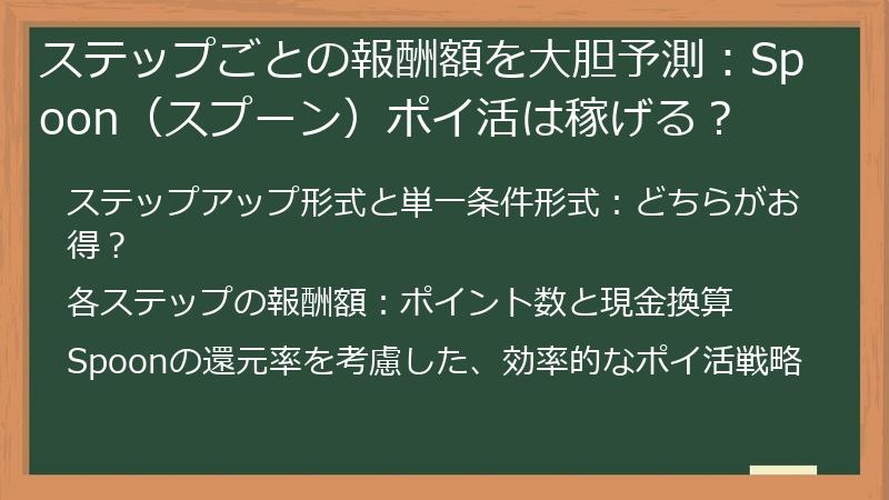 ステップごとの報酬額を大胆予測：Spoon（スプーン）ポイ活は稼げる？