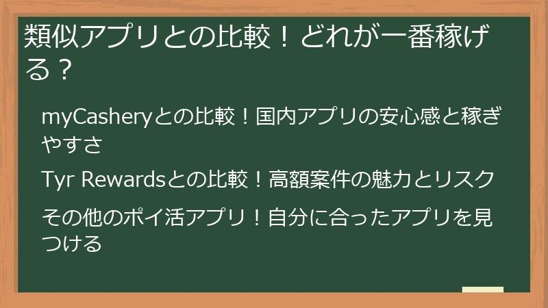 類似アプリとの比較！どれが一番稼げる？