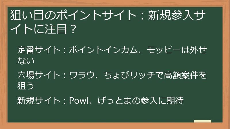 狙い目のポイントサイト：新規参入サイトに注目？