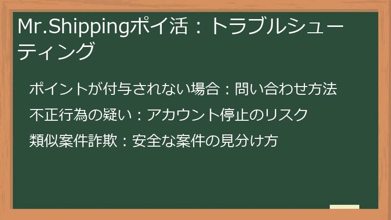 Mr.Shippingポイ活：トラブルシューティング