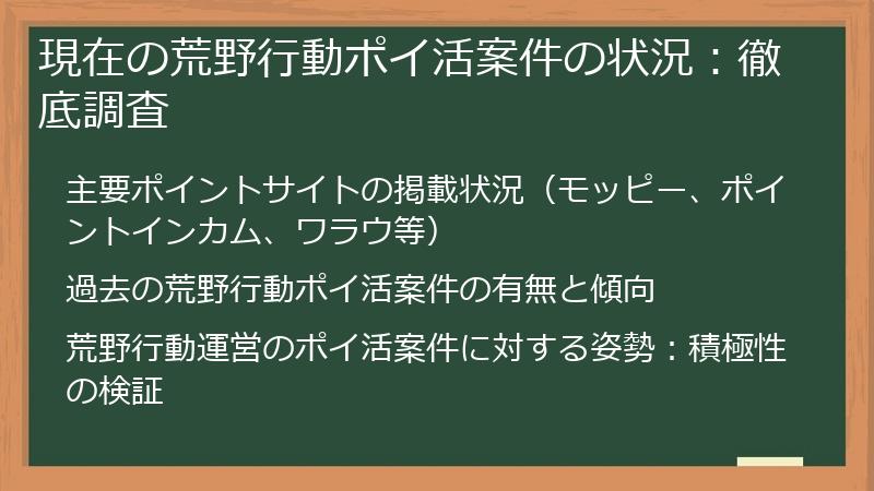現在の荒野行動ポイ活案件の状況：徹底調査