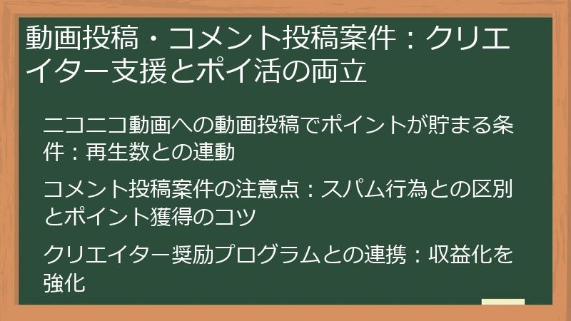 動画投稿・コメント投稿案件：クリエイター支援とポイ活の両立