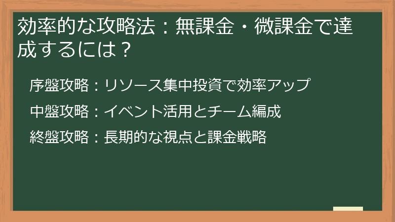 効率的な攻略法：無課金・微課金で達成するには？