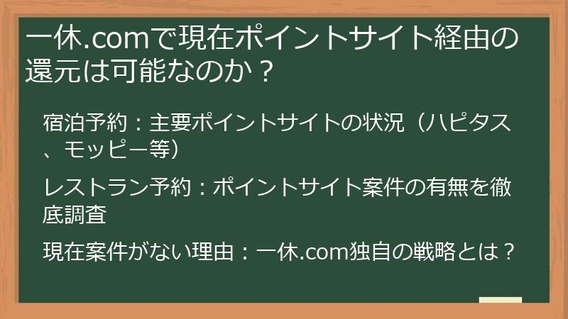 一休.comで現在ポイントサイト経由の還元は可能なのか？