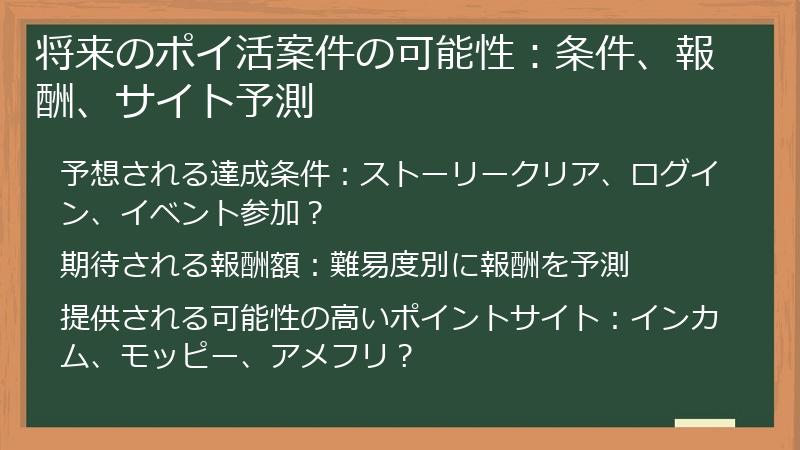 将来のポイ活案件の可能性：条件、報酬、サイト予測