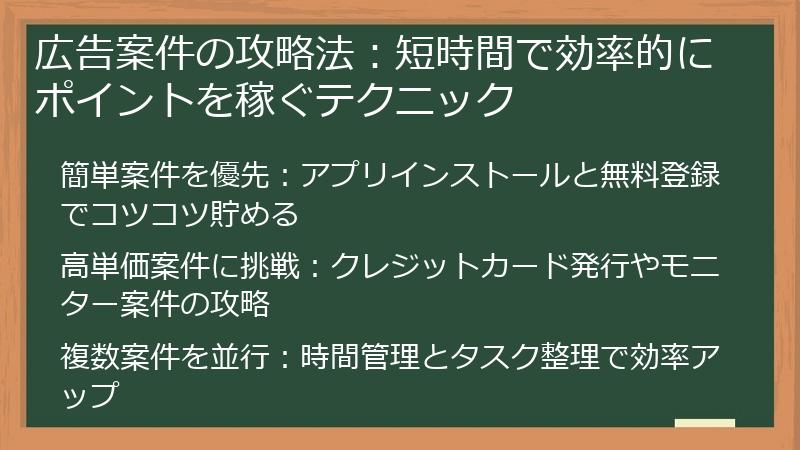広告案件の攻略法：短時間で効率的にポイントを稼ぐテクニック