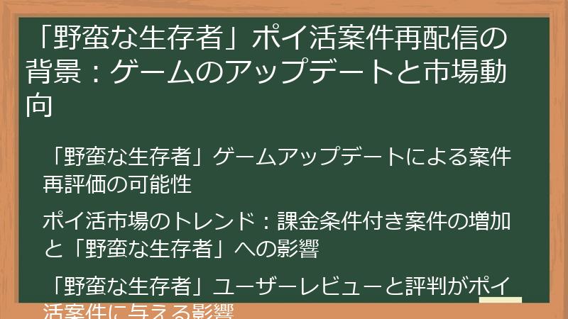 「野蛮な生存者」ポイ活案件再配信の背景：ゲームのアップデートと市場動向