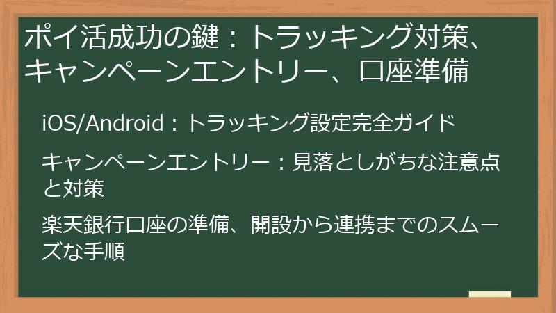 ポイ活成功の鍵：トラッキング対策、キャンペーンエントリー、口座準備