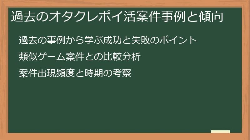 過去のオタクレポイ活案件事例と傾向