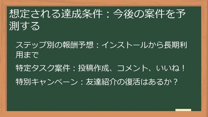 想定される達成条件：今後の案件を予測する