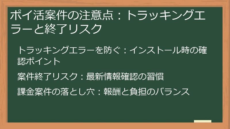 ポイ活案件の注意点：トラッキングエラーと終了リスク