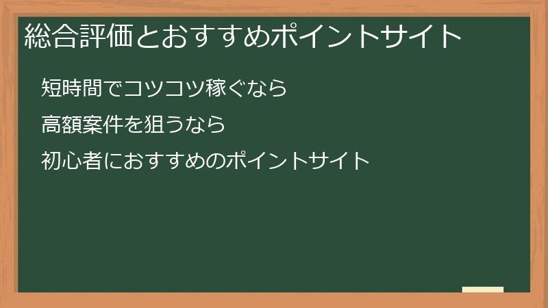 総合評価とおすすめポイントサイト