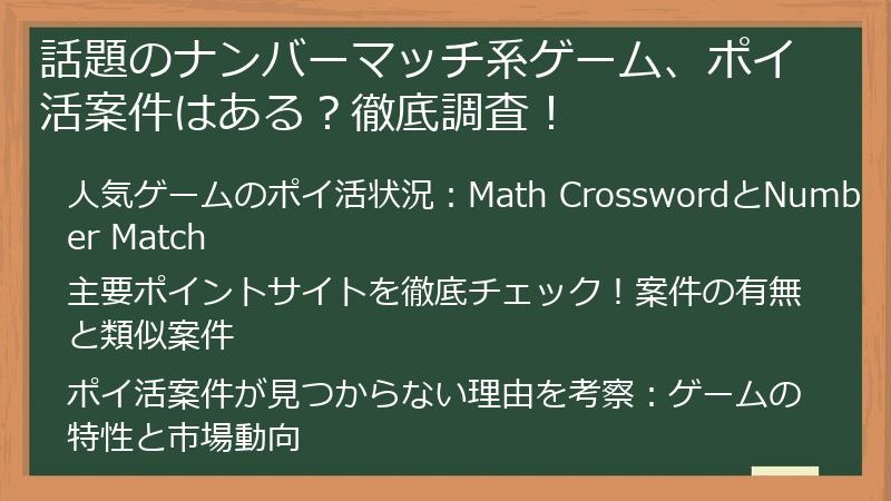 話題のナンバーマッチ系ゲーム、ポイ活案件はある？徹底調査！
