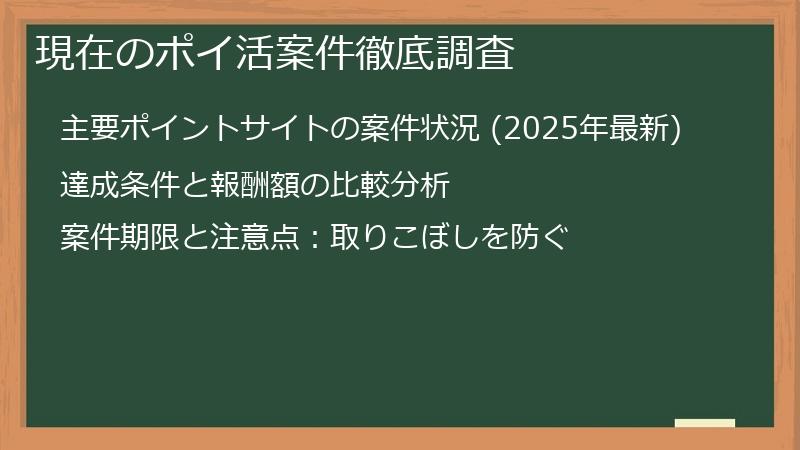 現在のポイ活案件徹底調査