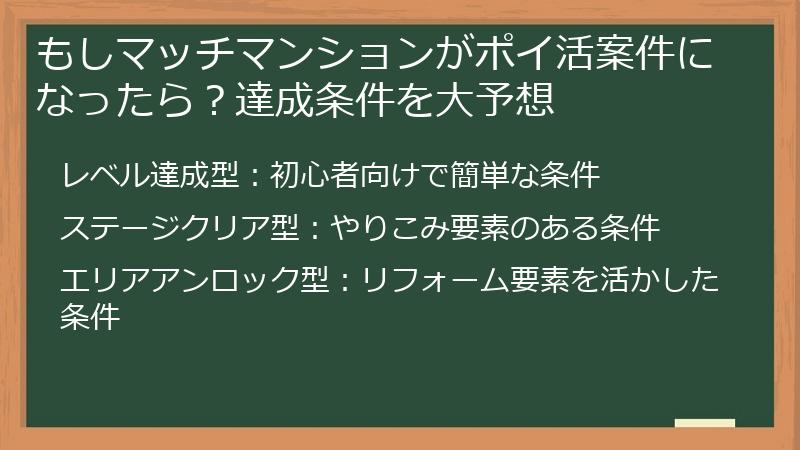 もしマッチマンションがポイ活案件になったら？達成条件を大予想