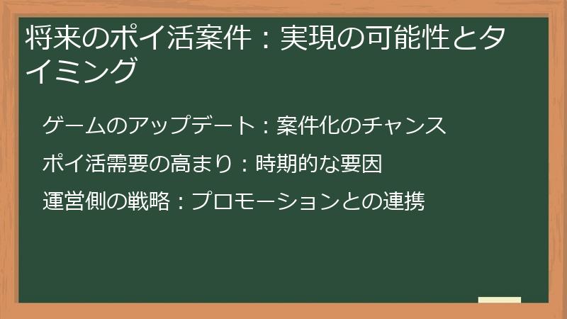 将来のポイ活案件：実現の可能性とタイミング