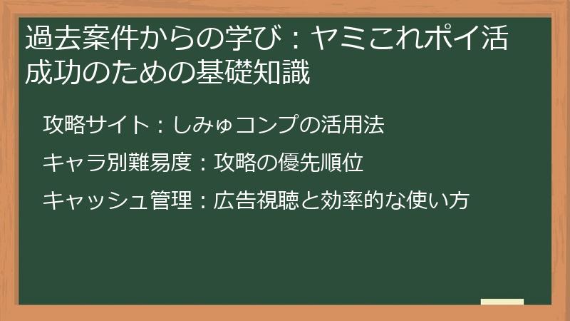 過去案件からの学び：ヤミこれポイ活成功のための基礎知識