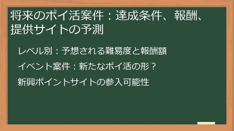 将来のポイ活案件：達成条件、報酬、提供サイトの予測