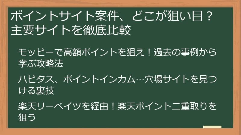 ポイントサイト案件、どこが狙い目？主要サイトを徹底比較