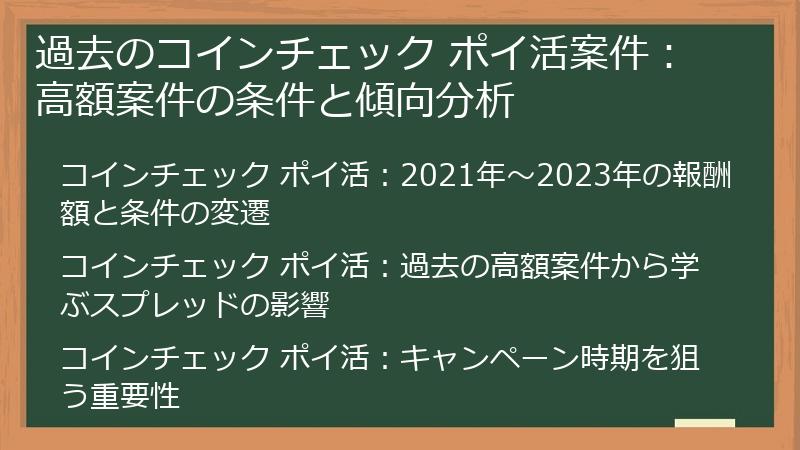 過去のコインチェック ポイ活案件：高額案件の条件と傾向分析