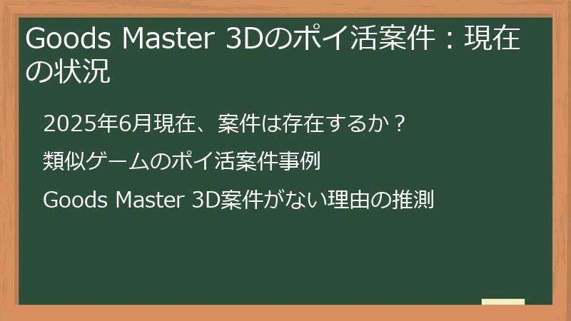 Goods Master 3Dのポイ活案件：現在の状況