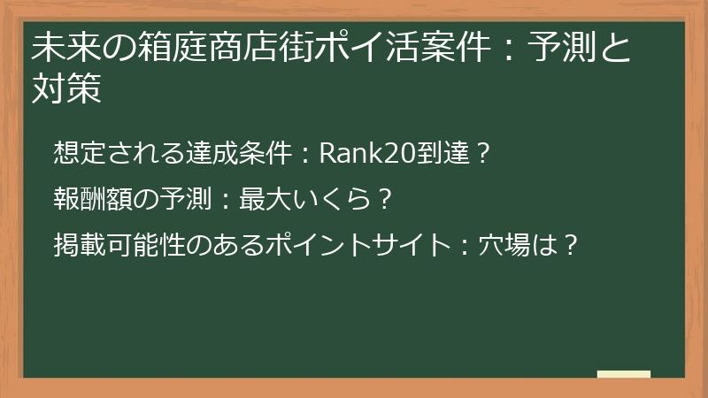 未来の箱庭商店街ポイ活案件：予測と対策