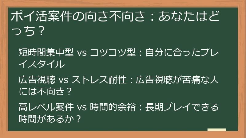ポイ活案件の向き不向き：あなたはどっち？