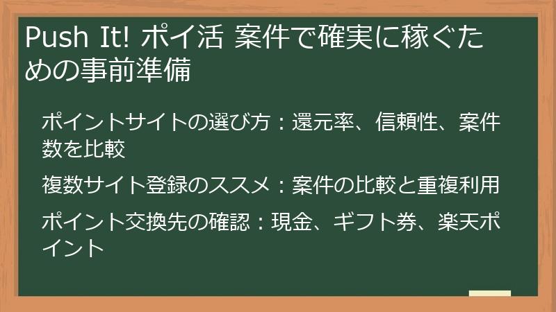 Push It! ポイ活 案件で確実に稼ぐための事前準備