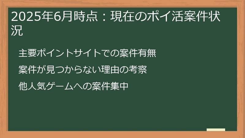 2025年6月時点：現在のポイ活案件状況