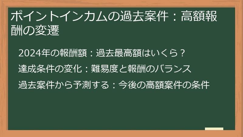ポイントインカムの過去案件：高額報酬の変遷
