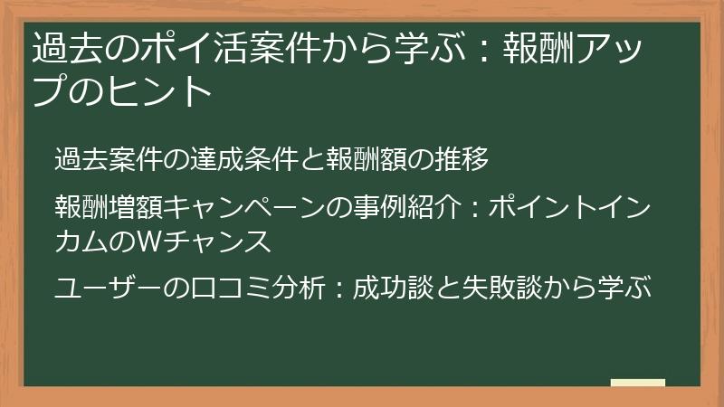 過去のポイ活案件から学ぶ：報酬アップのヒント