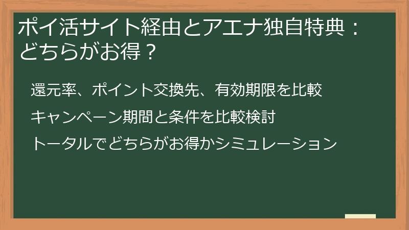 ポイ活サイト経由とアエナ独自特典:どちらがお得?