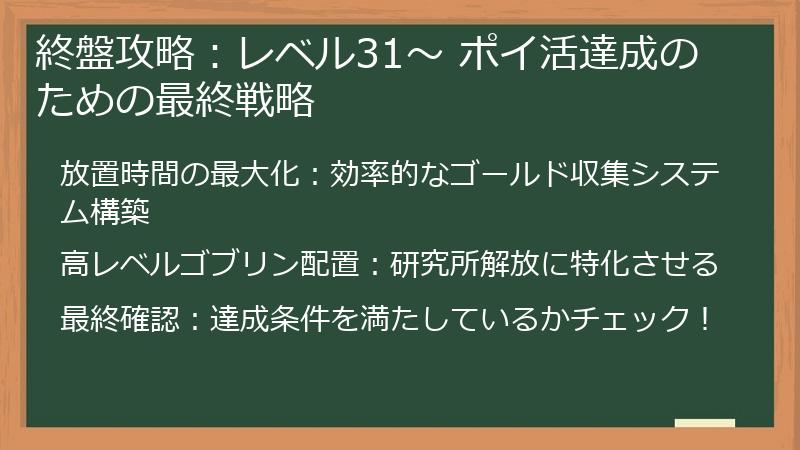 終盤攻略：レベル31～ ポイ活達成のための最終戦略