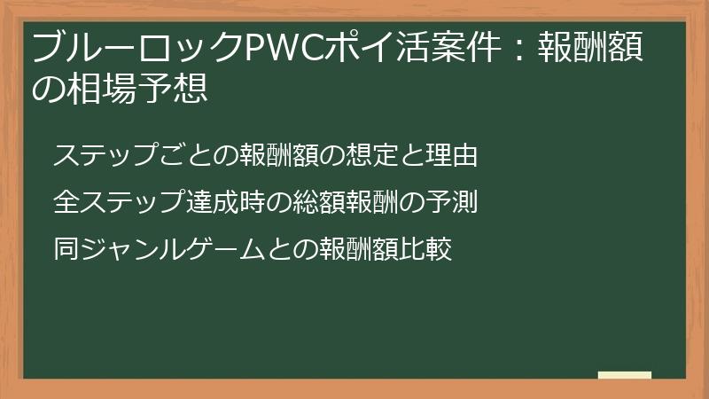 ブルーロックPWCポイ活案件：報酬額の相場予想