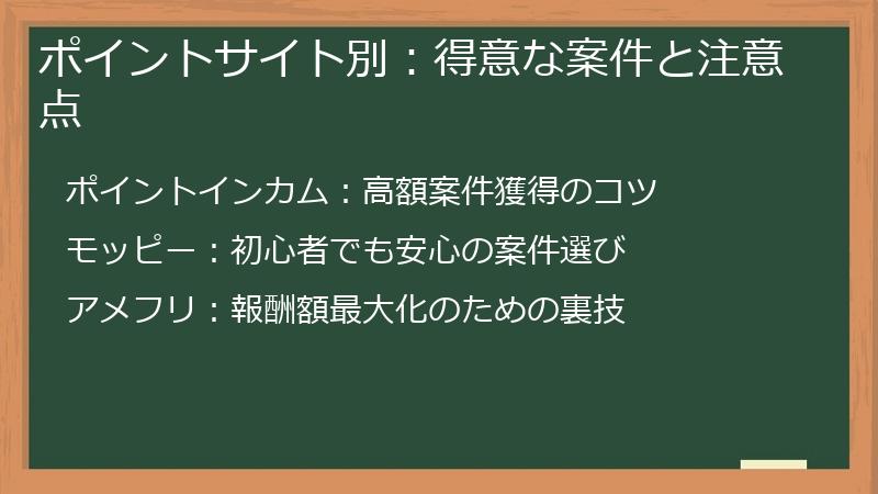 ポイントサイト別：得意な案件と注意点