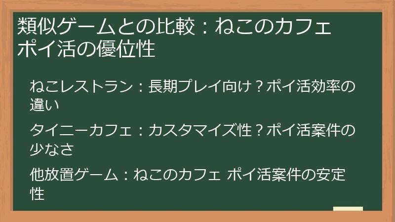 類似ゲームとの比較：ねこのカフェ ポイ活の優位性