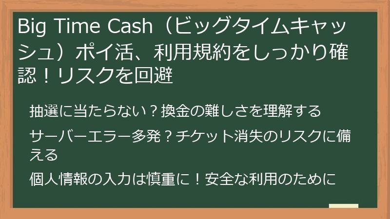 Big Time Cash（ビッグタイムキャッシュ）ポイ活、利用規約をしっかり確認！リスクを回避