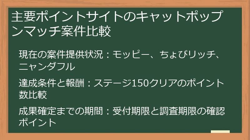 主要ポイントサイトのキャットポップンマッチ案件比較