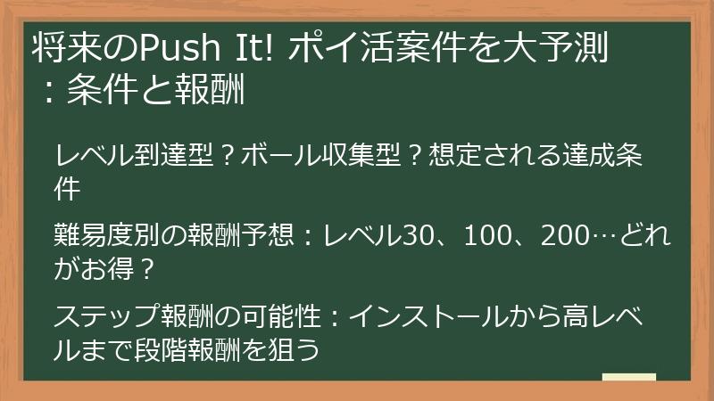 将来のPush It! ポイ活案件を大予測：条件と報酬