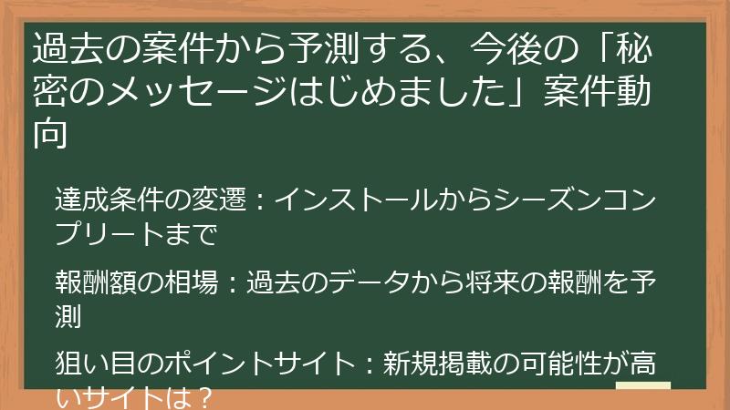 過去の案件から予測する、今後の「秘密のメッセージはじめました」案件動向