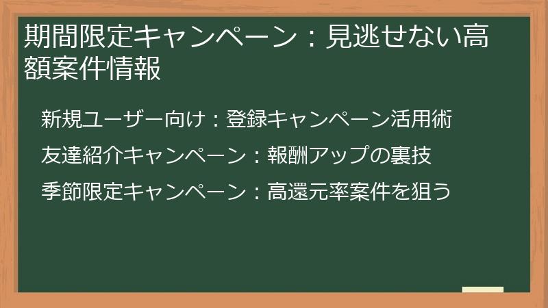 期間限定キャンペーン：見逃せない高額案件情報
