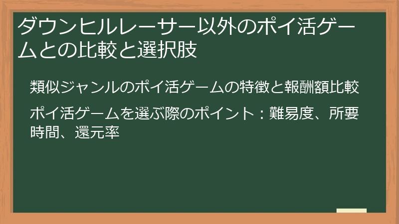 ダウンヒルレーサー以外のポイ活ゲームとの比較と選択肢