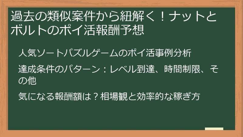 過去の類似案件から紐解く！ナットとボルトのポイ活報酬予想