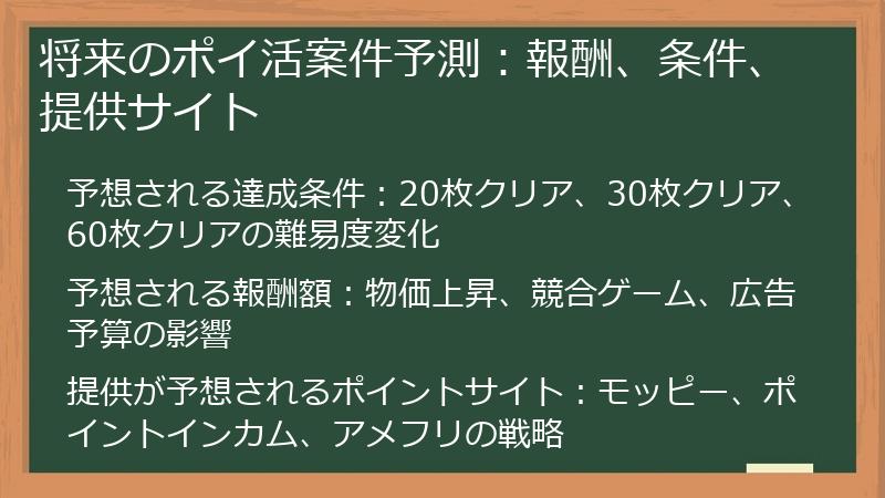 将来のポイ活案件予測：報酬、条件、提供サイト